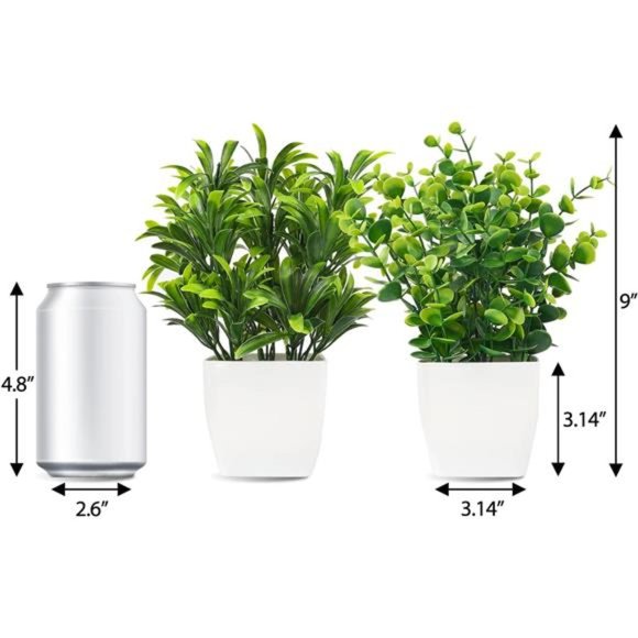 2pcs Small Fake Plants in White Planters Artificial Plants for Home Decor Indoor - Picture 2 of 6
